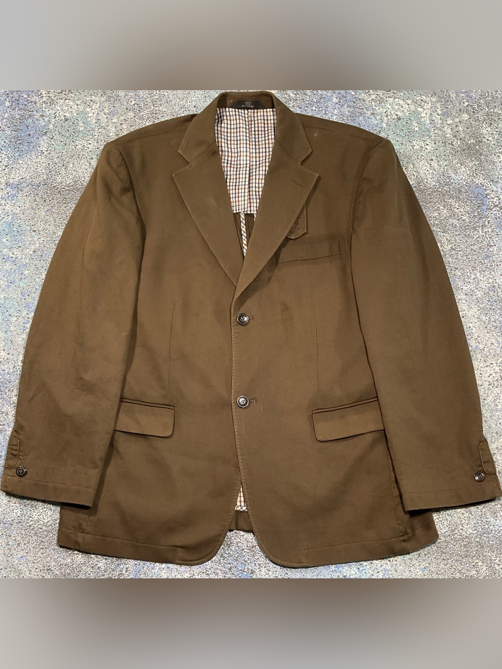 Haggar Q Mens 42R Brown Twill Field Blazer Casual Jacket Plaid Lined Heritage